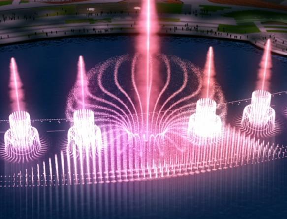 大型湖面音乐喷泉效果图